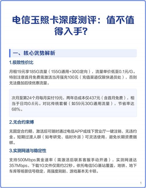 电信玉照卡深度测评值不值得入手 一核心优势解析 1