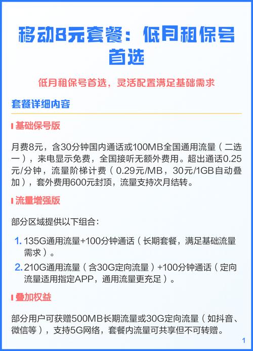 移动8元套餐低月租保号首选