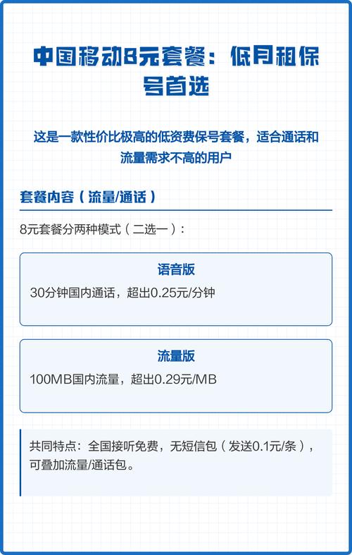 中国移动8元套餐低月租保号首选