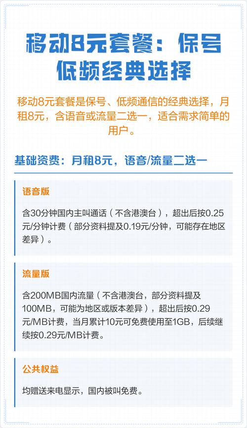 作为精打细算党的福音移动8元套餐月租8元支持语音或流量二选一
