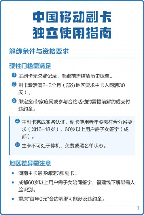 中国移动副卡独立使用指南 解绑条件与资格要求 解绑副卡