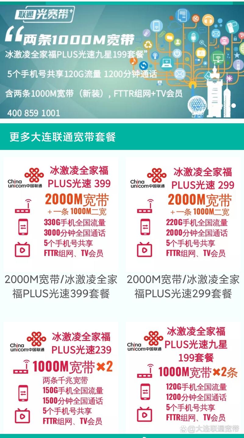 大连联通2023年10月冰激凌全家福宽带套餐 冰激凌全家福plus光速