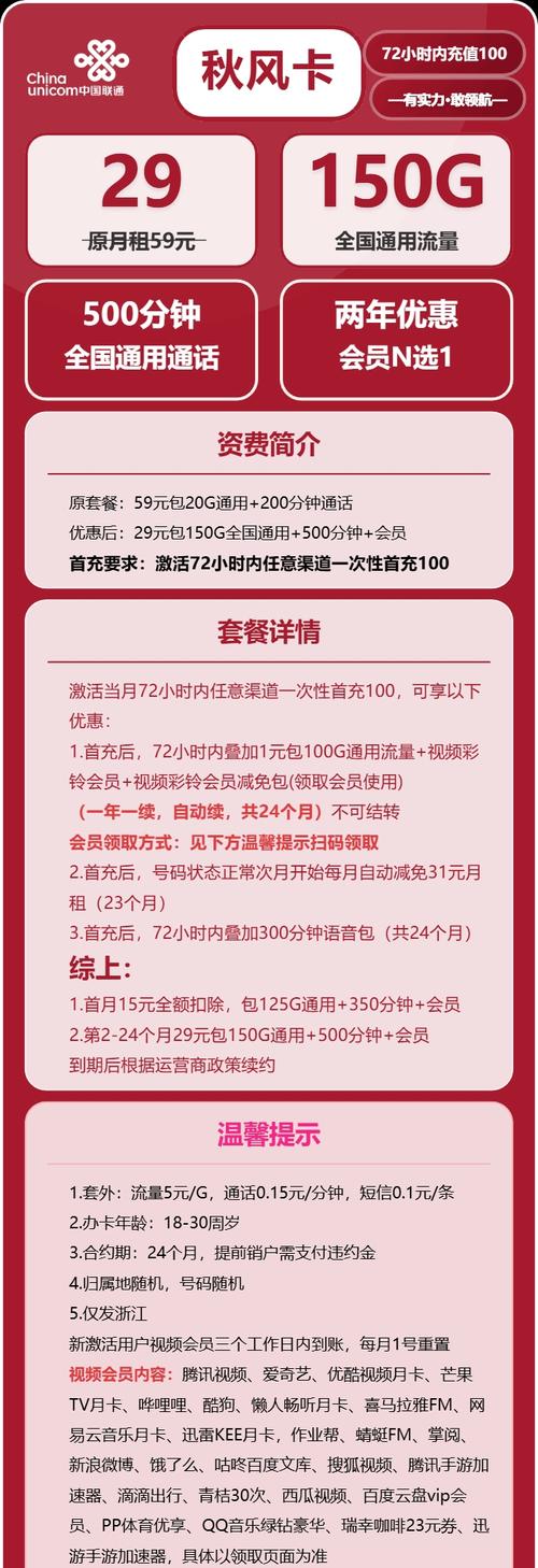 联通秋风卡实测29元150g通用 500分钟 会员n选1这波薅羊茅真不亏