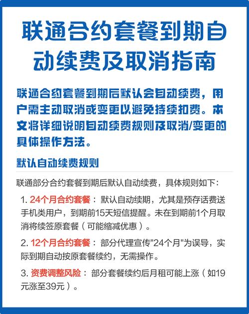 联通合约套餐到期自动续费及取消指南