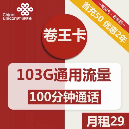 1506  联通卷王卡29元包103g通用 100分钟通话