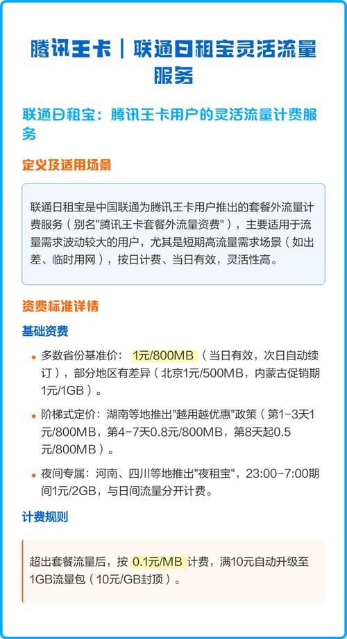 腾讯王卡联通日租宝灵活流量服务