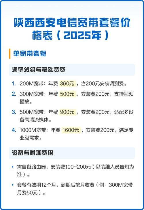 陕西西安电信宽带套餐价格表2025年