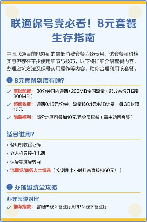 8元套餐生存指南 中国联通8元保号套餐详解及使用指南   套餐核心