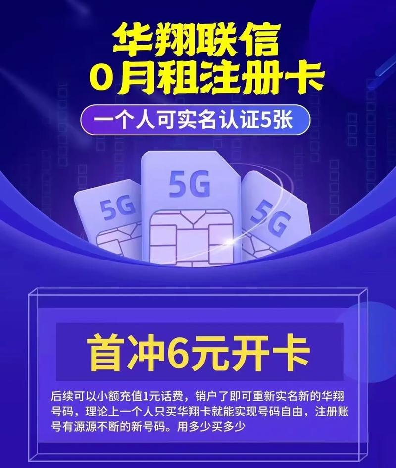 今日推荐品牌华翔通信 0月租年费6送5条短信一证五