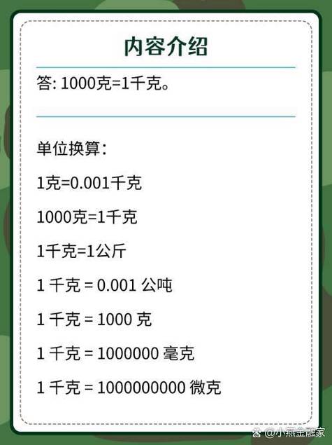 千克和克的换算表 答 1000克1千克  单位换算  1克0