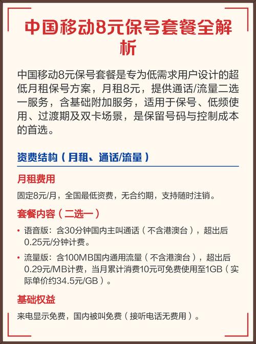 中国移动8元保号套餐全解析 资费结构月租通话流量 月租