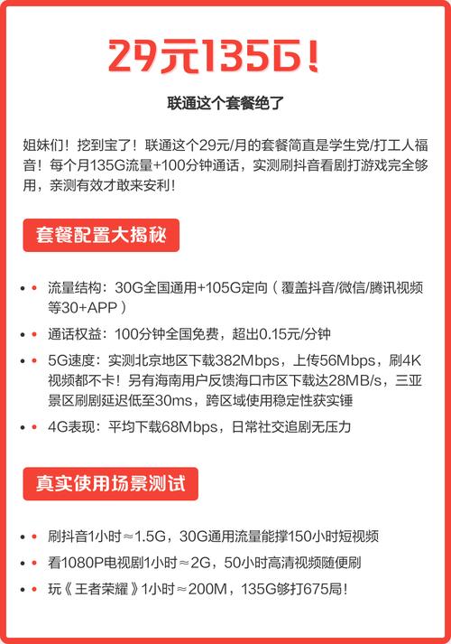 29元135g联通这个套餐绝了