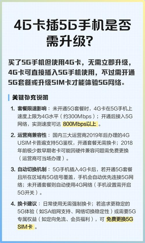 4g卡插5g手机是否需升级