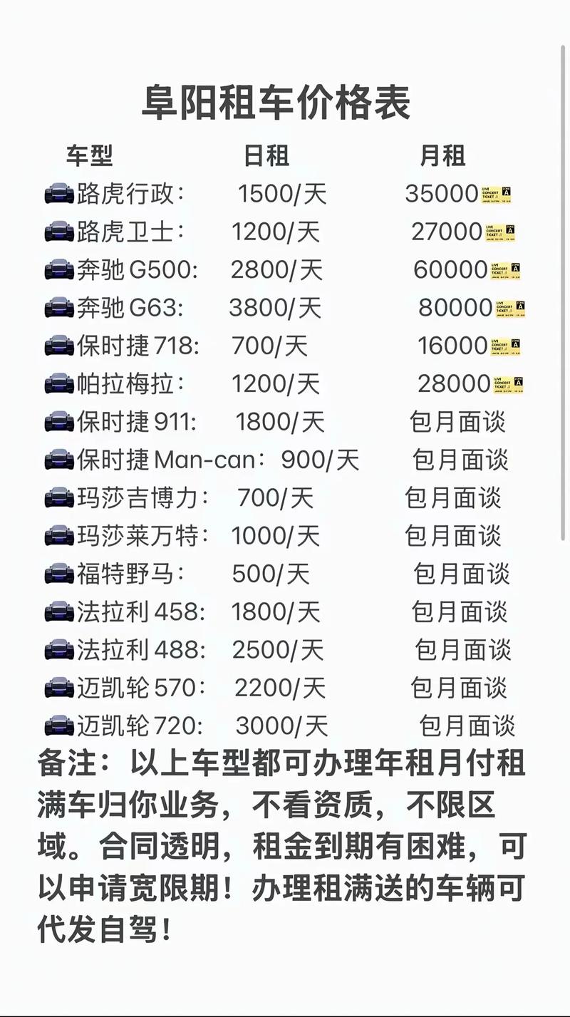 租车价格表可长租可短租可租满送车租满即送 年租月付
