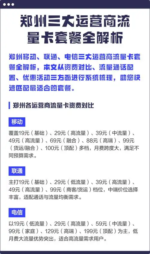 帮您快速匹配最合适套餐 郑州各运营商流量卡资费对比 移动