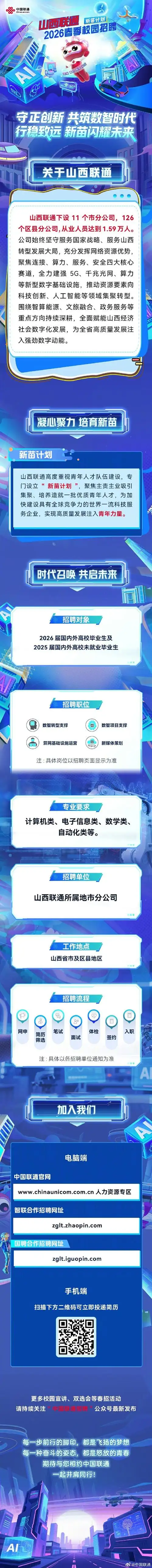 中国联通山西省分公司2026春季校园招聘正式启动我们期待与你并肩